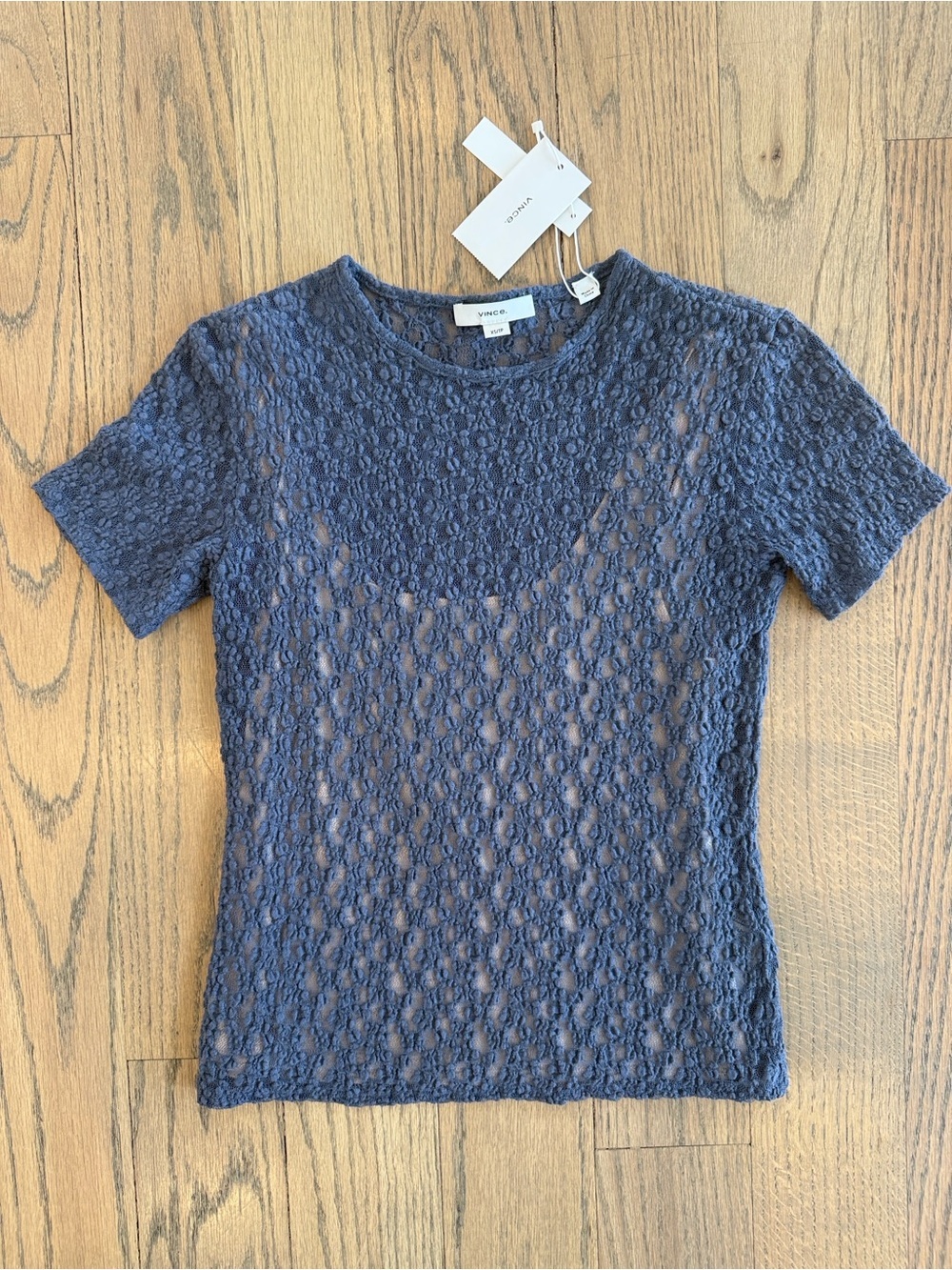 NWT VINCE Smocked Lace Blue Top Size X-Small - Picture 10 of 16
